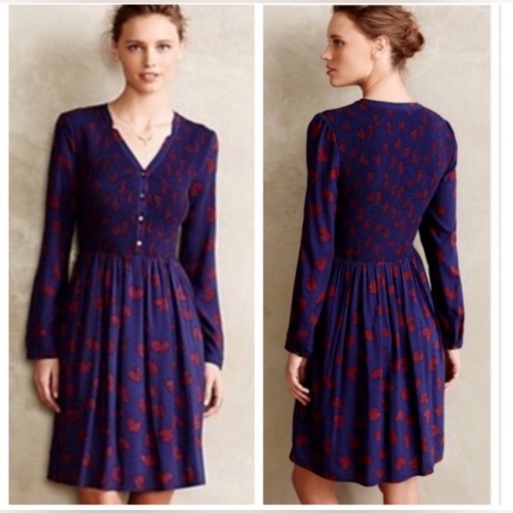 Anthropologie Maeve Banet Smocked Heart Mini Dress / Medium